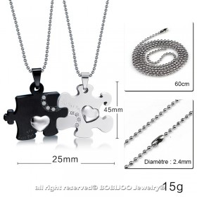 PE0031 BOBIJOO Jewelry Doppia Collana Ciondolo Coppia Solo Per Voi Nero Strass