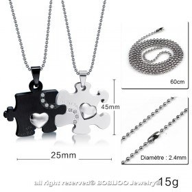 PE0031 BOBIJOO Jewelry Double Necklace Pendant Couple Just For You Black Rhinestones