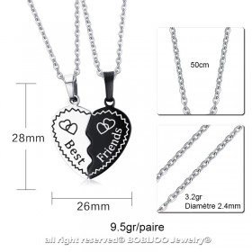PE0046 BOBIJOO Jewelry Double Necklace Pendant Heart Best Friends
