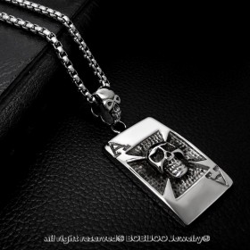 PE0034 BOBIJOO Jewelry Ciondolo croce di cavaliere Templare (Testa di Morte Card Catena