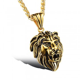 PE0040 BOBIJOO Jewelry Lion Head Pendant Stainless Steel Black Gold