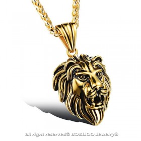 PE0040 BOBIJOO Jewelry Lion Head Pendant Stainless Steel Black Gold