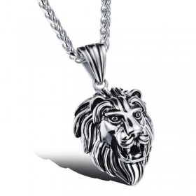 PE0041 BOBIJOO Jewelry Ciondolo testa di leone Acciaio inossidabile Argento Nero