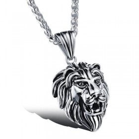 Pendentif tête de Lion Acier inoxydable Argent Noir bobijoo