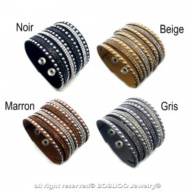 Bobijoo Pulsera cruzada de cuero con diamantes de imitación y cristales