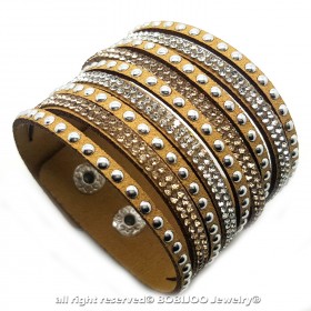 Beige Rhinestone Crystal Leather Wrap Bracelet
