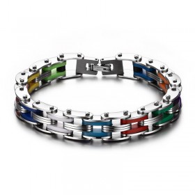 BR0135 BOBIJOO Jewelry Bracciale Catena Bici In Acciaio Silicone Multicolore