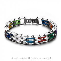 BR0135 BOBIJOO Jewelry Bracciale Catena Bici In Acciaio Silicone Multicolore