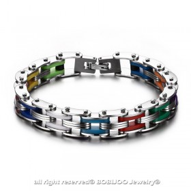 BR0135 BOBIJOO Jewelry Bracciale Catena Bici In Acciaio Silicone Multicolore