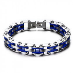 Bracelet Chaine de Moto Acier Silicone Bleu bobijoo