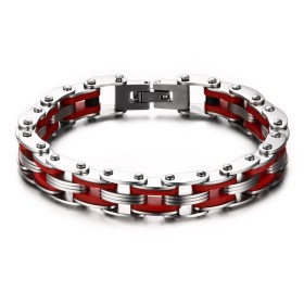 BR0143 BOBIJOO Jewelry Bracelet Chain Bike Steel Red Silicone