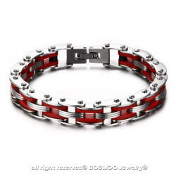 BR0143 BOBIJOO Jewelry Bracciale Catena Bici In Acciaio Silicone Rosso