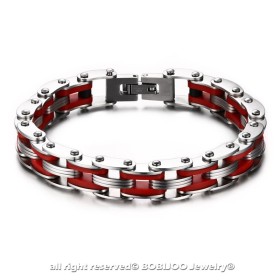 BR0143 BOBIJOO Jewelry Bracelet Chain Bike Steel Red Silicone