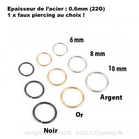 PIP0001 BOBIJOO Jewelry Falso Piercing Naso Orecchio Labbro 6, 8 o 10 mm (22G 0,6 mm)