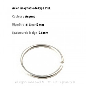 PIP0001 BOBIJOO Jewelry Falso Piercing Naso Orecchio Labbro 6, 8 o 10 mm (22G 0,6 mm)