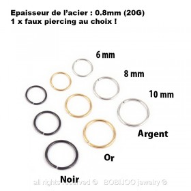 PIP0017 BOBIJOO Jewelry Fake-Piercing Nase Ohr Lippe 6, 8 oder 10mm (20G 0.8 mm)