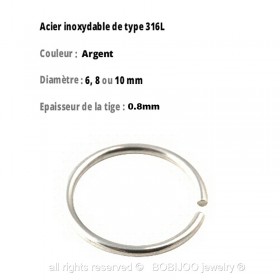 PIP0017 BOBIJOO Jewelry Fake Piercing Nose Ear Lip 6, 8 or 10mm (20G 0.8 mm)