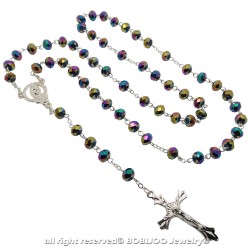 CP0028 BOBIJOO Jewelry Rosenkranz Violine Blau Grün Glasperlen mit facette