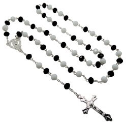 Chapelet Noir et Blanc Perles de Verre bobijoo