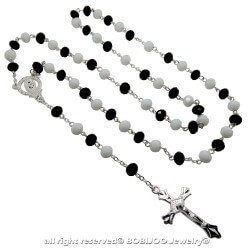 Chapelet Noir et Blanc Perles de Verre bobijoo