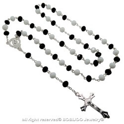 CP0029 BOBIJOO Jewelry Rosenkranz mit Schwarzen und Weißen Glasperlen