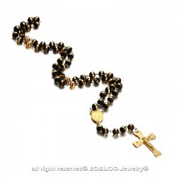 CP0035 BOBIJOO Jewelry Rosenkranz Wundertätigen Madonna Lourdes Schwarz Vergoldet Gold Ende
