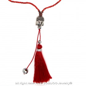 COF0029 BOBIJOO Jewelry Halskette Anhänger Bommel Bali Buddha Perlen Rot