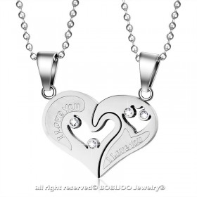 Collier Pendentif Couple Coeur Séparable I Love You Acier Argenté bobijoo