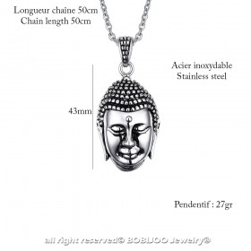 PE0056 BOBIJOO Jewelry Colgante Cabeza de Buda Bali Asia Acero Inoxidable