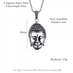 PE0056 BOBIJOO Jewelry Pendant Head of Buddha Bali Asia Stainless Steel