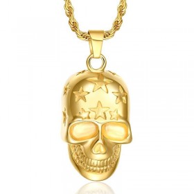 Pendentif Tête de Mort Etoilée Doré à l'Or Fin + Chaîne bobijoo