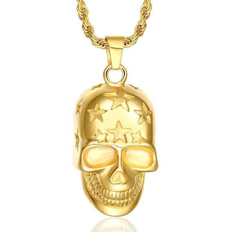 Pendentif Tête de Mort Etoilée Doré à l'Or Fin + Chaîne bobijoo