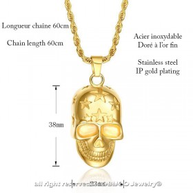 PE0057 BOBIJOO Jewelry Pendant skull Etoilée, Gold + Chain