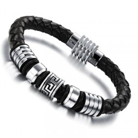 BR0153 BOBIJOO Jewelry Pulsera de Cuero Trenzado Encantos de Acero inoxidable Hombre 20.5 cm