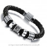 BR0153 BOBIJOO Jewelry Bracelet Braided Leather Charms stainless Steel Man 20.5 cm