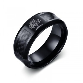 Alliance Anneau Bague Carbone Noir Arbre de Vie bobijoo