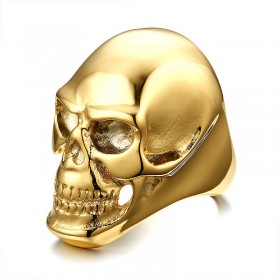 BA0139 BOBIJOO Jewelry Signet Ring, a Death's Head Gilded Gold finish Steel