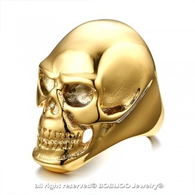 BA0139 BOBIJOO Jewelry Anello con sigillo, una Testa di Morte Dorato finitura Oro Acciaio