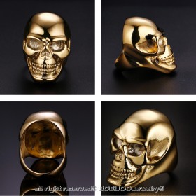 BA0139 BOBIJOO Jewelry Signet Ring, a Death's Head Gilded Gold finish Steel