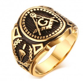 BA0142 BOBIJOO Jewelry Siegelring Ring Freimaurer, Vergoldet Gold Bis Schwarz