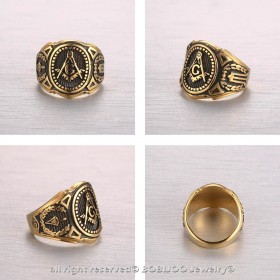 BA0142 BOBIJOO Jewelry Siegelring Ring Freimaurer, Vergoldet Gold Bis Schwarz