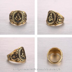 BA0142 BOBIJOO Jewelry Signet Ring Freemasonry Gilt Gold Fine Black