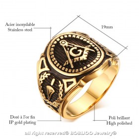 BA0142 BOBIJOO Jewelry Signet Ring Freemasonry Gilt Gold Fine Black