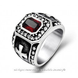BA0143 BOBIJOO Jewelry Signet Ring Templar Cross Red Stone Rhinestone