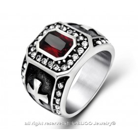 BA0143 BOBIJOO Jewelry Anello Croce Templare Rossa Pietra Di Strass