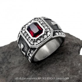 BA0143 BOBIJOO Jewelry El Anillo De Sellar Cruz Templaria Roja Piedra De Diamante De Imitación