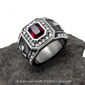 BA0143 BOBIJOO Jewelry Siegelring Ring Kreuz der Templer Roter Stein Strass