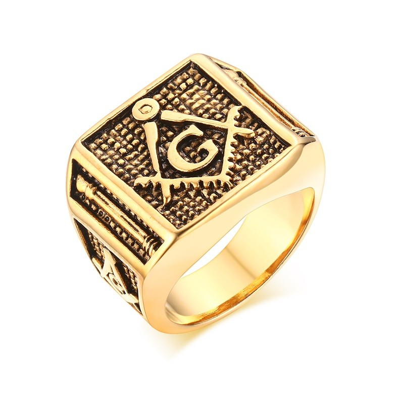 BA0146 BOBIJOO Jewelry El Anillo De Sellar La Masonería Columnas, Dorado Acabado En Oro G