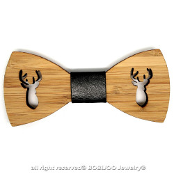 NP0005 BOBIJOO Jewelry Bow Tie Wood Bamboo Deer Hunter