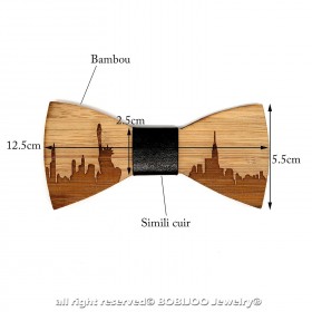 NP0002 BOBIJOO Jewelry Bamboo Wood Bow Tie New-York USA